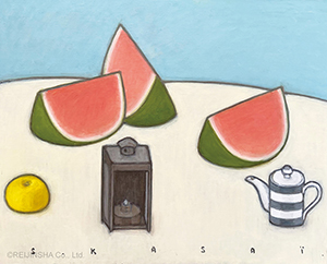 Still-Life of Watermelon and a Lamp on a Table